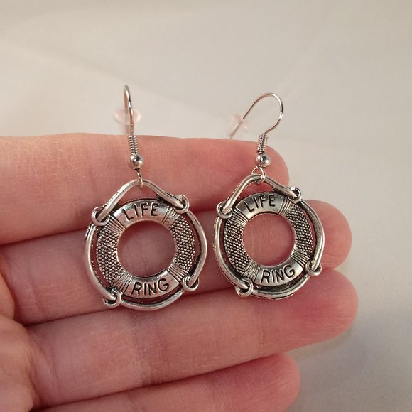 Silver Nautical Boat Lifesaver Life Preserver Dangle Earrings Gorgeous Gift - Picture 3 of 3